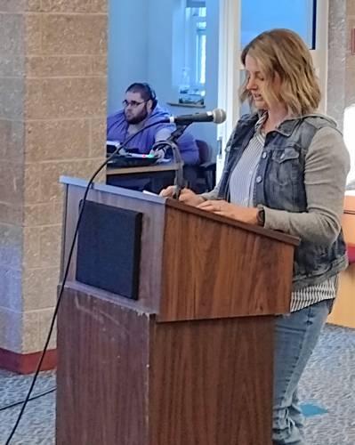 Alyssa Magoffin lobbies for retention of the position of dean of students at Royalston Community School during the School Committee’s meeting on Monday, April 22.