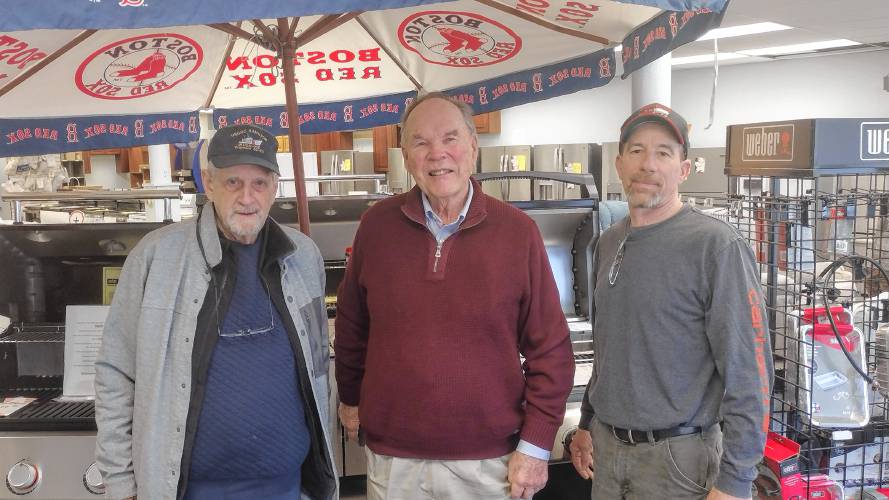 S&S Appliance founder Charlie Shatos (center) with current owner Mark Armentrout (right) and former owner Mark Duguay. April 1 marked the store's 50th anniversary.