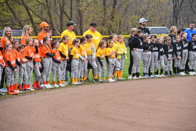 Greenfield Girls Softball League players during the Opening Day ceremony at Murphy Park on Saturday. 