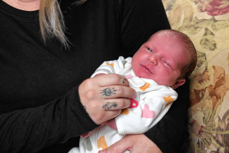 Lucia Adams, who was born Aug. 21 in an SUV on Route 2 in Gill.
