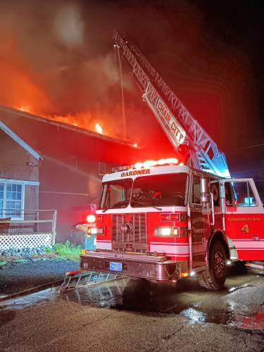 Ten area fire departments sent mutual aid to a fire at the Otter River Pub and Red Onion Pool Hall Wednesday evening.