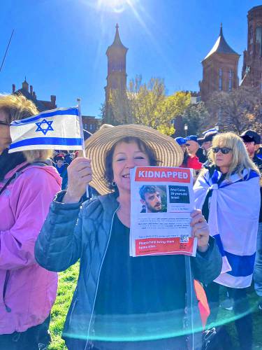 Western Massachusetts resident Ros Barron rode one of the buses the Jewish Federation of Western Massachusetts organized for residents who wanted to participate in the March for Israel in Washington D.C. on Tuesday.