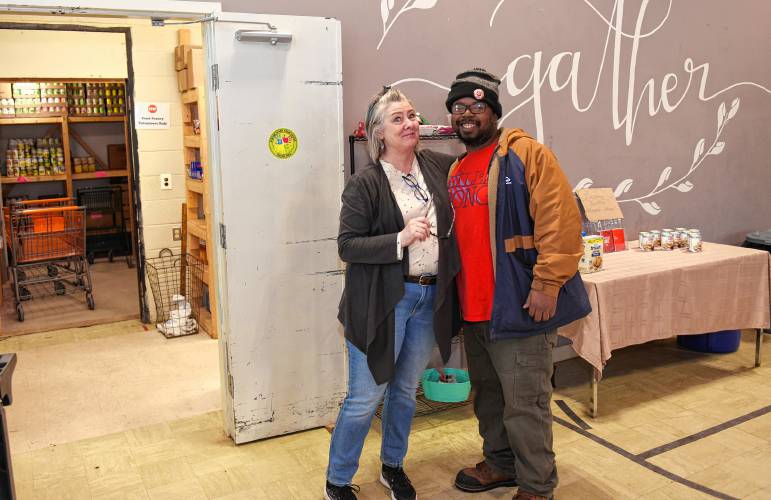 Catherine Donovan and Harde Jones at the Athol Salvation Army food pantry.