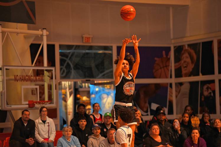 Athol’s Angel Castillo attempts a 3-pointer during the Naismith Memorial Basketball Hall of Fame Western Mass. Class C and D Senior All-Star Game on Thursday night in Springfield.