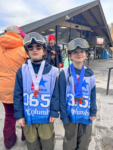 Greenfield’s Landon Allenby (left) and Lucas Allenby (right) after qualifying for USASA Nationals at Stratton Mountain in Vermont earlier this month.