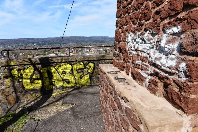 Graffiti outside the Poet’s Seat Tower overlooking Greenfield.