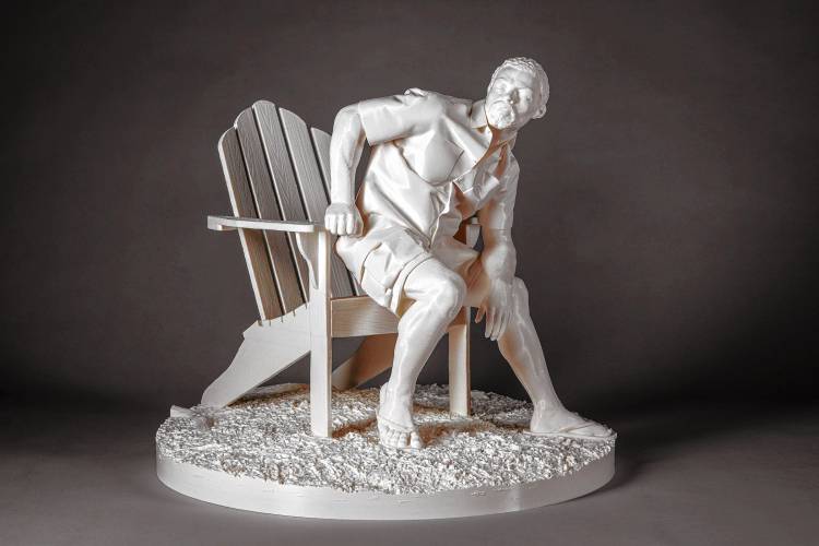 Artist Hugh Hayden reinterpreted Ward’s sculpture to suggest that an ultimate image of freedom would be New England’s symbol of leisure. “American Dream,” 2023, plastic.