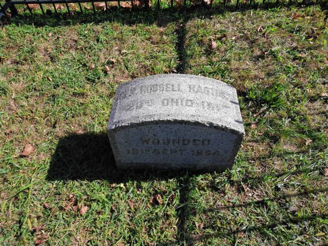 Allan Tischler, of Winchester, Virginia, is trying to drum up support to better preserve and protect this monument dedicated to Greenfield native Russell Hastings, who was wounded at this spot in Winchester during a Civil War battle in 1864.