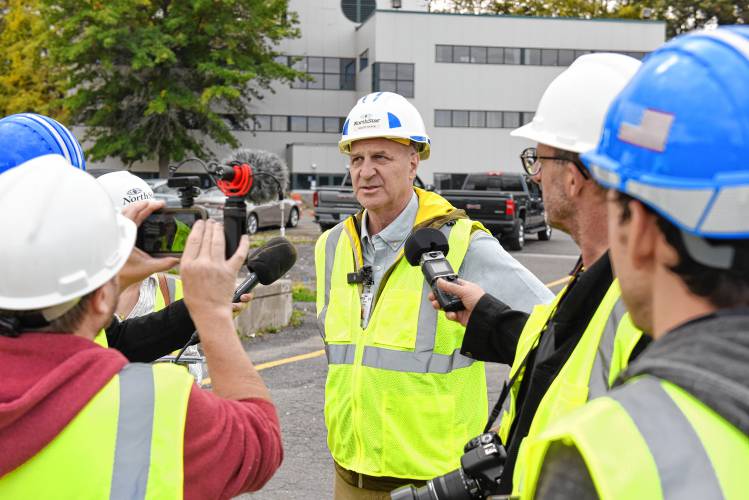 Scott State, CEO of NorthStar, talks to reporters outside the former Vermont Yankee nuclear power plant in Vernon, Vt. on Tuesday.