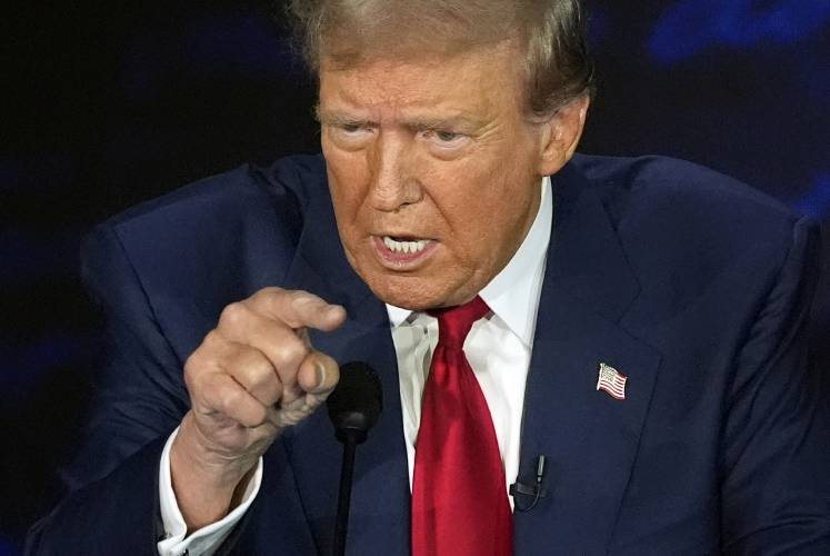 Republican presidential nominee former President Donald Trump speaks during a presidential debate with Democratic presidential nominee Vice President Kamala Harris at the National Constitution Center, Tuesday, Sept.10, 2024, in Philadelphia.