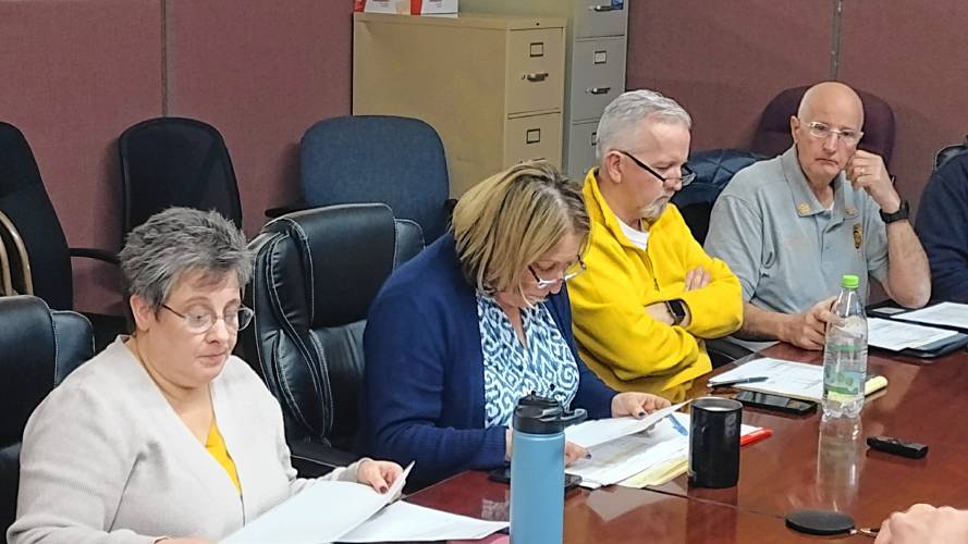 (From left) Athol Accountant Amy Craven, Principal Assessor Lisa Aldrich, Treasure/Collector Patrick McIntyre and Fire Chief Joseph Guarnera at Wednesday's meeting of the Fire Department Staffing Advisory Committee.