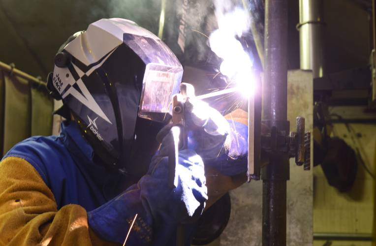Millers Falls resident Jake Clark takes a welding class at Franklin County Technical School in December 2022. Franklin Tech has received a seven-figure grant to continue providing free technical education to adults.
